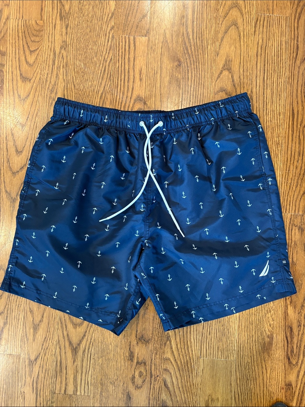 Nautica Navy Swim Trunks with White Anchor Print